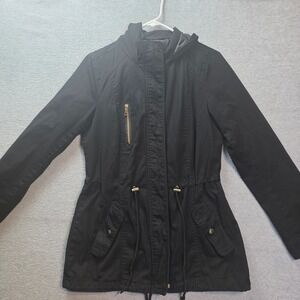 Beverly Hills Polo Club Womens Medium Black Utility Jacket Hooded Drawstring